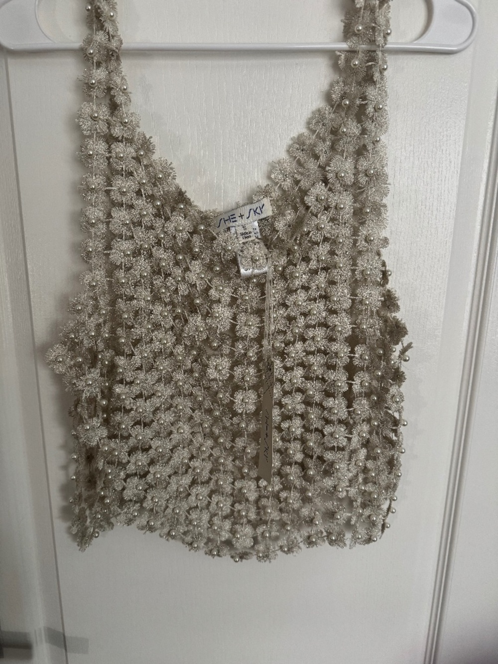 Pearl Flower Pearl Embellished Top